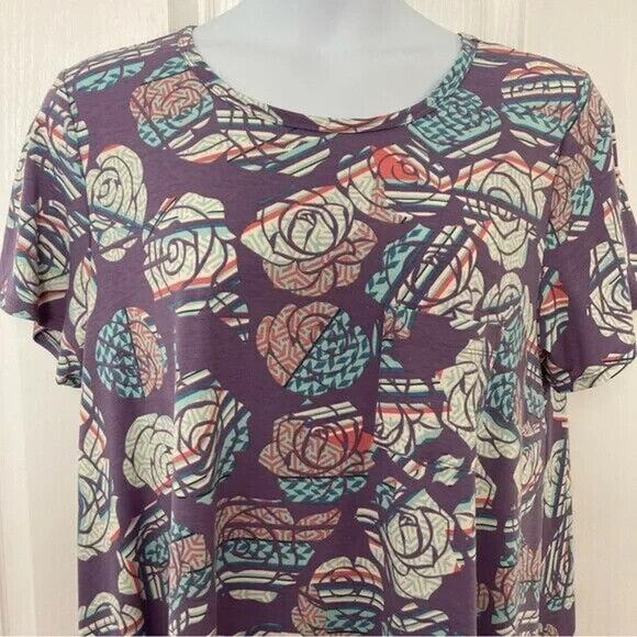 LuLaRoe Carly Swing Dress Women Size 2XL | Purple | Floral Rose 2X XXL 22 24 - Picture 3 of 9
